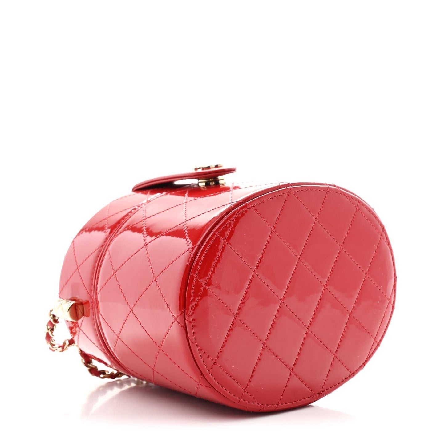 Patent Quilted Small Round Vanity With Chain Red