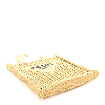 Yarn Raffia Effect Crochet Logo Embroidered Tote Bag Naturale