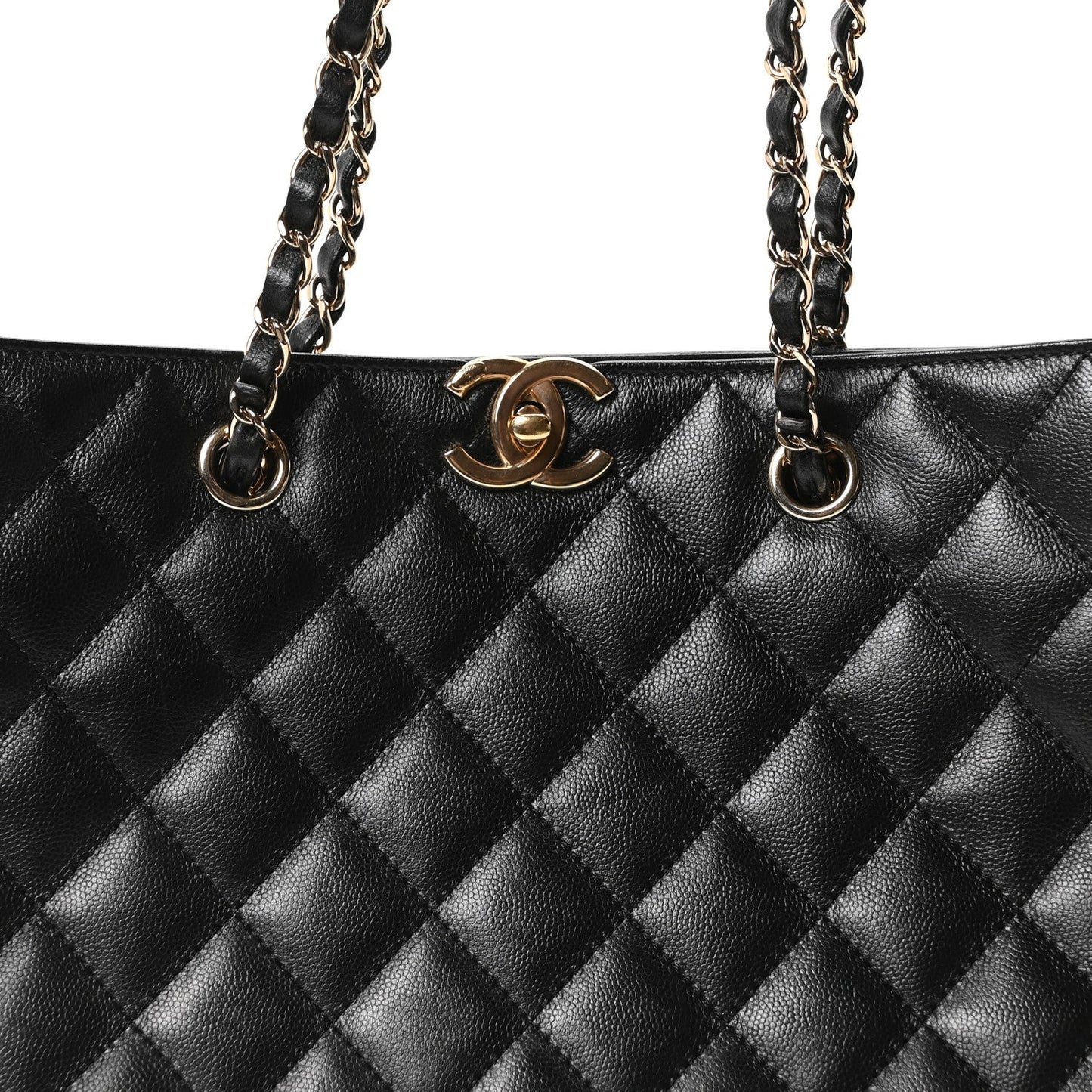 Caviar Quilted Small Shopping Tote Black