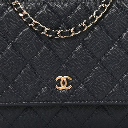 Caviar Quilted Wallet on Chain WOC Navy Blue