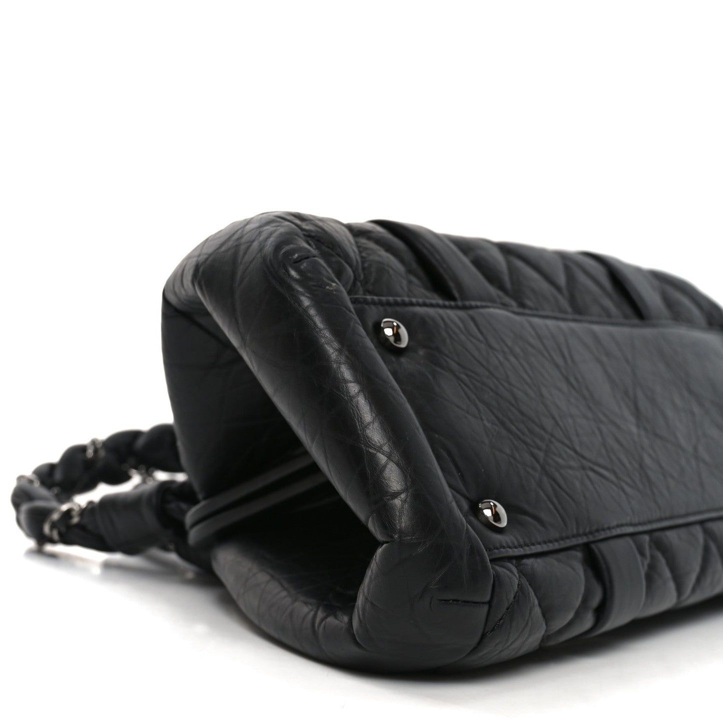Distressed Lambskin Lady Braid Frame Bowler Black