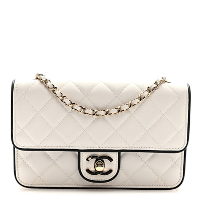 Lambskin Quilted Resin CC Mini Flap Bag White Black