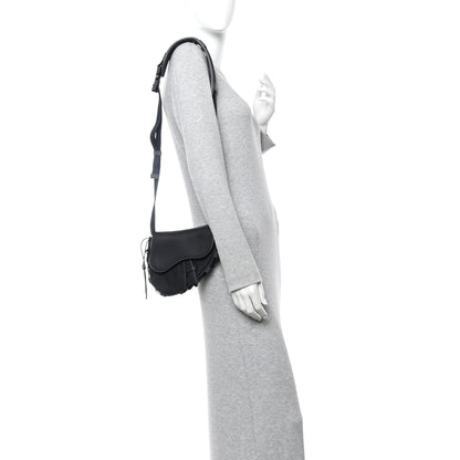 X SACAI Grained Calfskin Technical Fabric Mens Saddle Bag Black