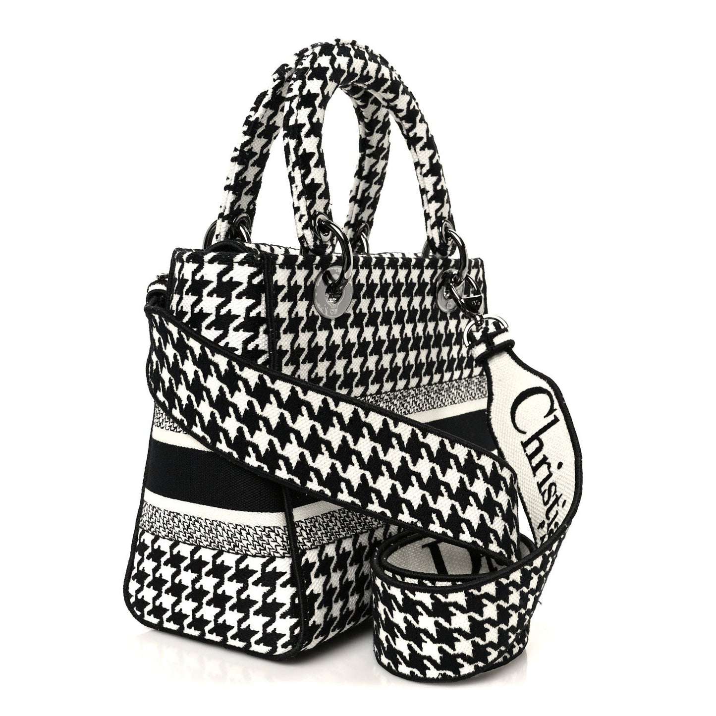 Canvas Houndstooth Embroidered Medium Lady D-Lite Black White
