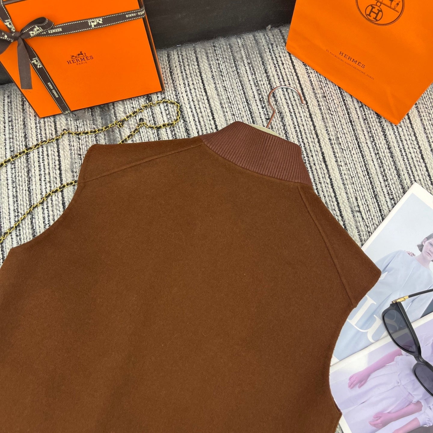 HM Stand-Up Collar Double-Faced Cashmere Brown Vest