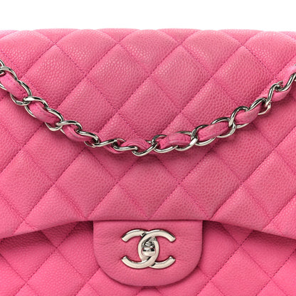 Iridescent Caviar Quilted Jumbo Double Flap Pink