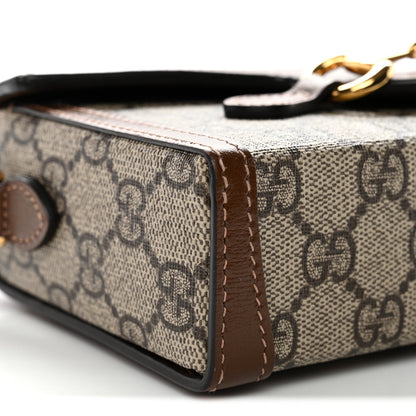 GG Supreme Monogram Mini Horsebit 1955 Shoulder Bag Beige Brown Sugar