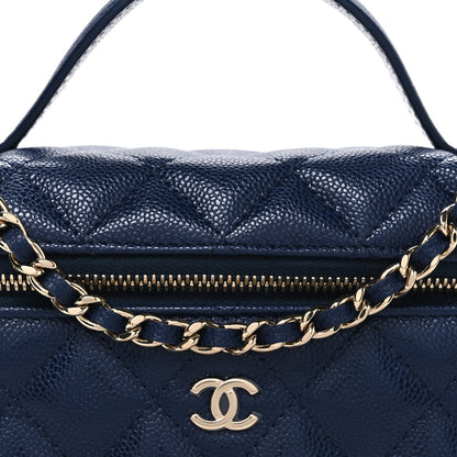Caviar Quilted Top Handle Slim Vanity With Chain Navy