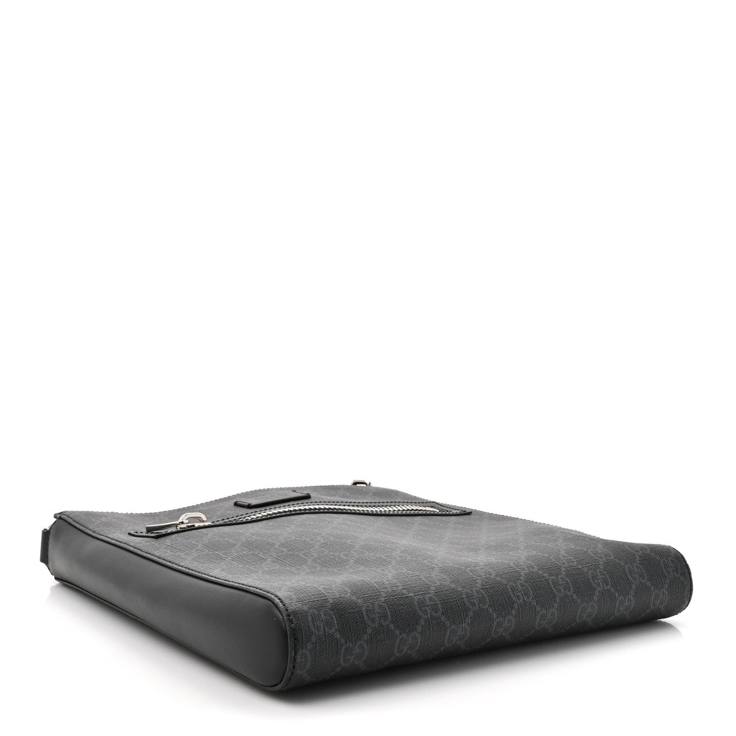 GG Supreme Monogram Appia Calfskin Web Flat Messenger Bag Black Grey
