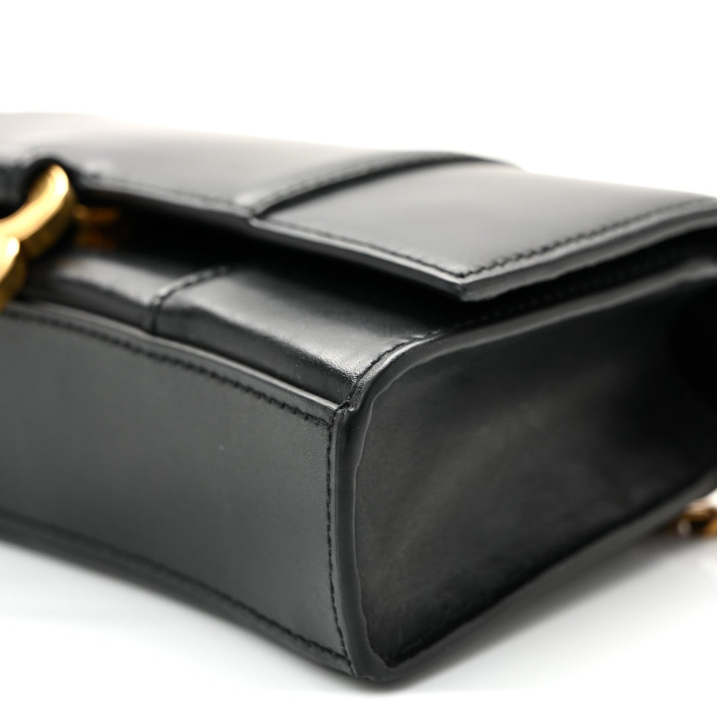 Shiny Box Calfskin Hourglass Chain Bag Black