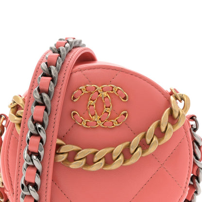 Lambskin Quilted Chanel 19 Round Clutch With Chain Pink