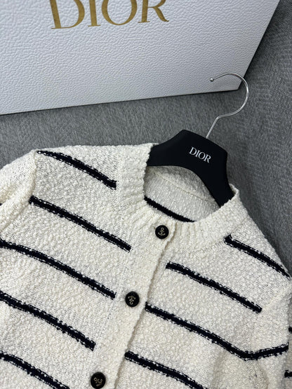CD Marinière Twinset Cardigan Black White Cotton Wool 345341