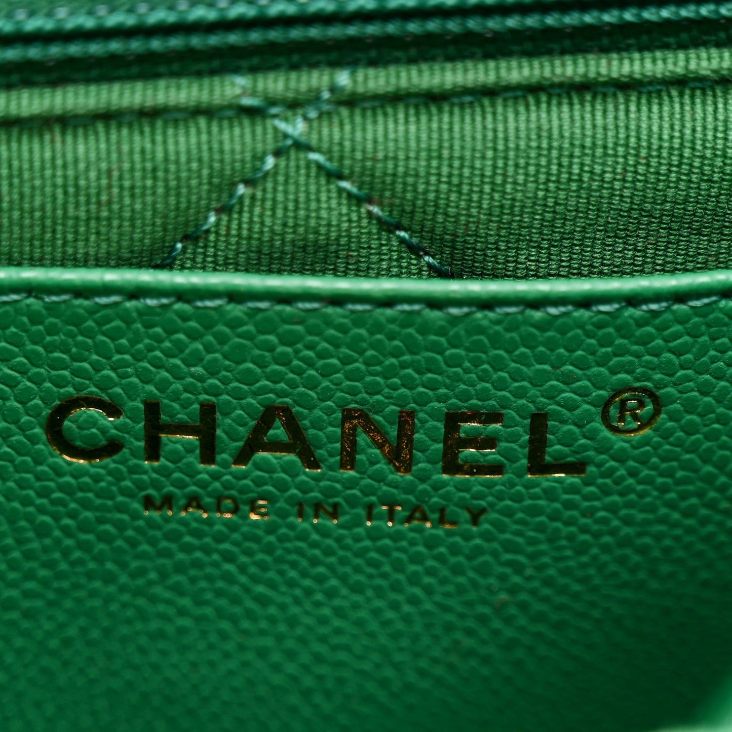 Caviar Quilted Mini CC Flap Green