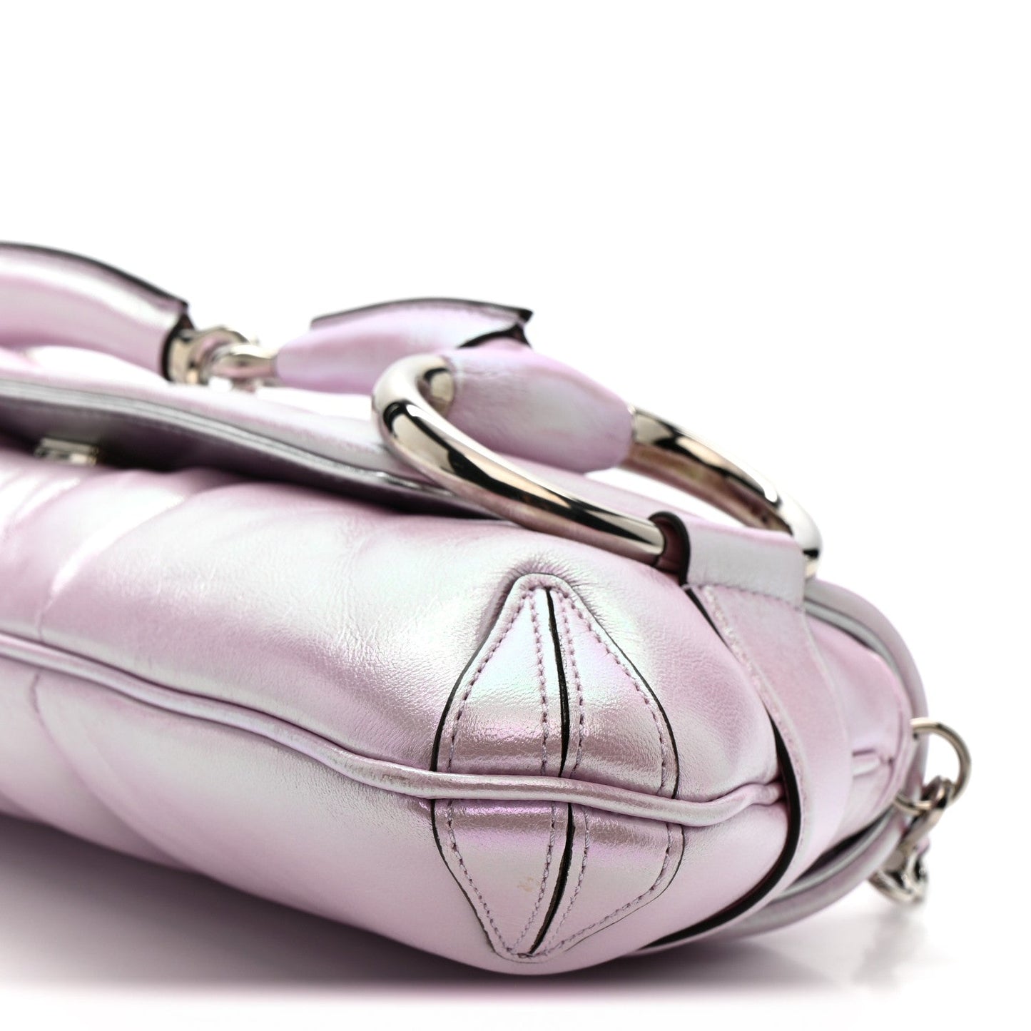 Iridescent Nappa Vertical Matelasse Medium Maxi Horsebit Chain Shoulder Bag Escape Pink