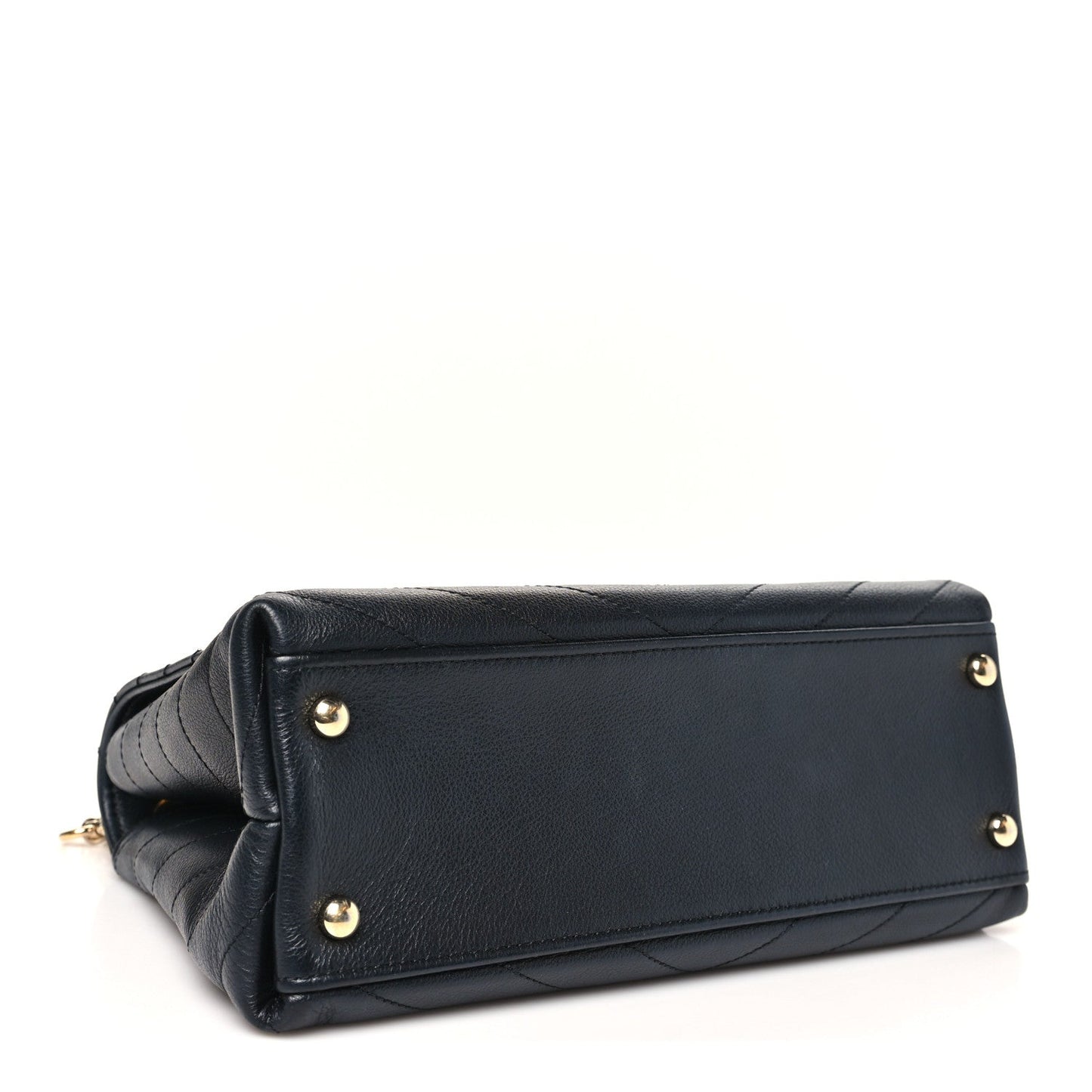 Grained Calfskin Chevron Stitched Small Chic Top Handle Flap Black