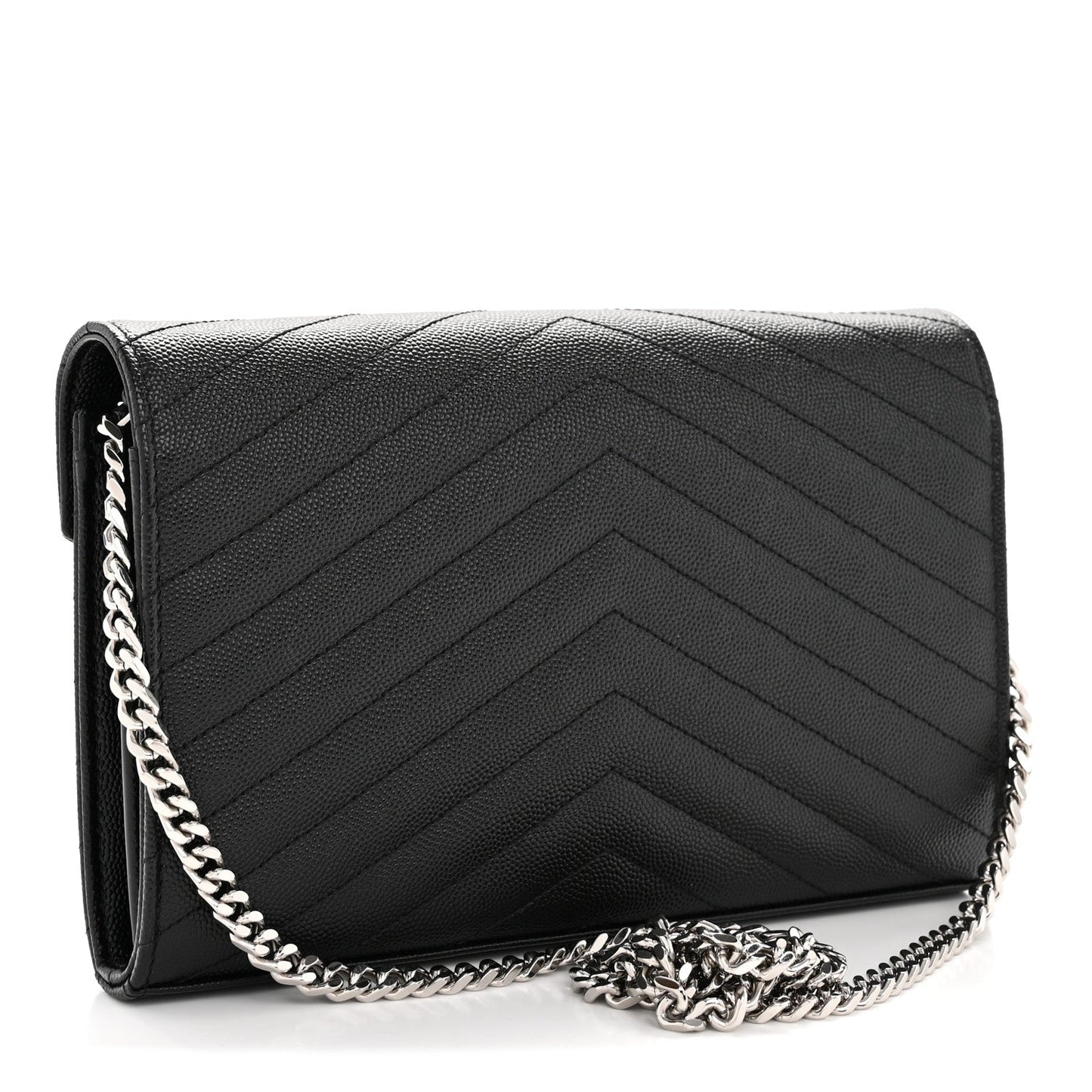 Grain De Poudre Matelasse Chevron Monogram Chain Wallet Black