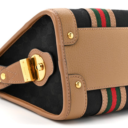 Monogram Textured Dollar Calfskin Web Small Bauletto Duffle Top Handle Bag Black Koi Beige