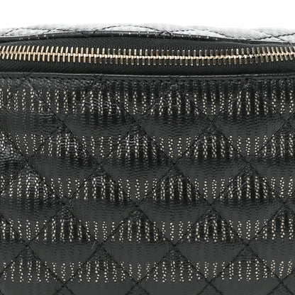 Metallic Caviar Striped Banane Waist Bag Fanny Pack Black Gold