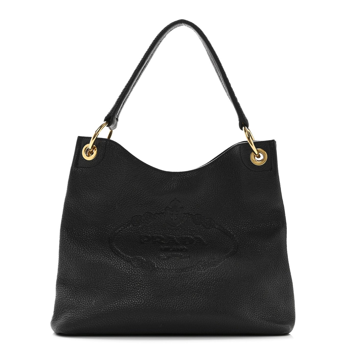 Vitello Phenix Embossed Logo Hobo Black