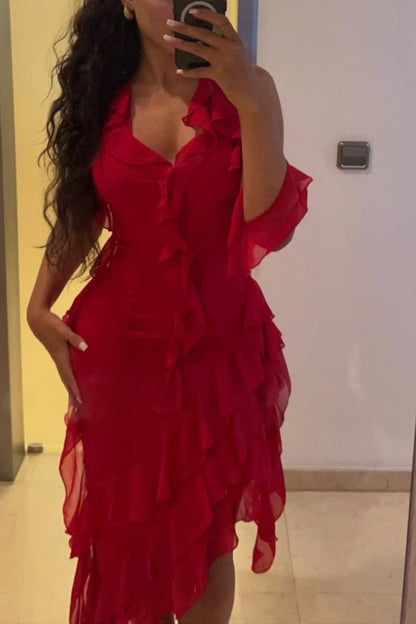formaldressy-Wedding guest dress red long chiffon evening dress prom dress party dress gh5917