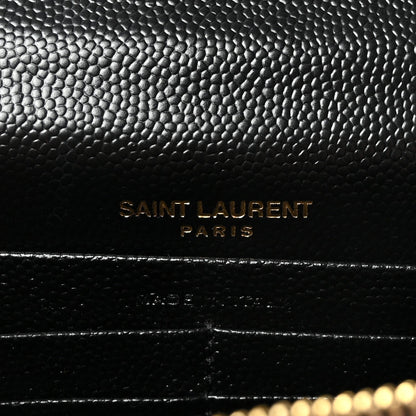 Grain De Poudre Matelasse Chevron Monogram Envelope Chain Wallet Black