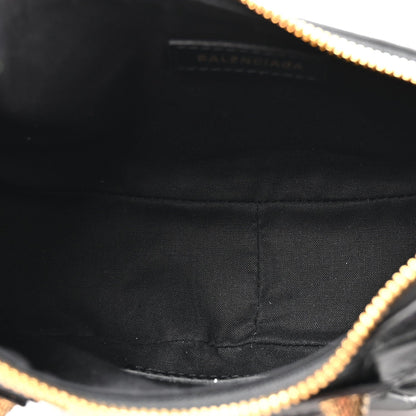 Extra Supple Calfskin Crocodile Embossed Le Cagole Shoulder Bag XS Black