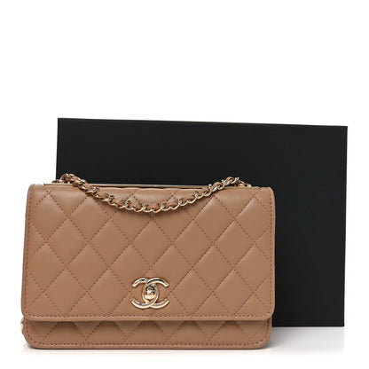Lambskin Quilted Trendy CC Wallet On Chain WOC Beige