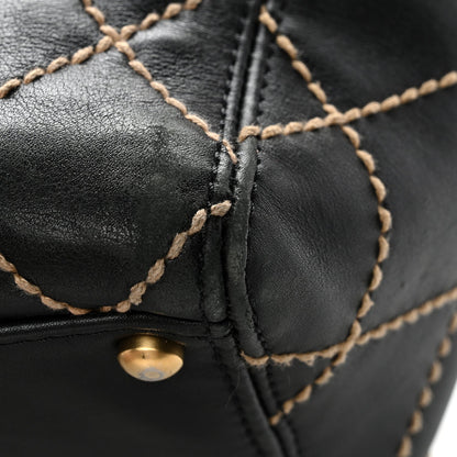 Calfskin Contrast Stitch Surpique Tote Black
