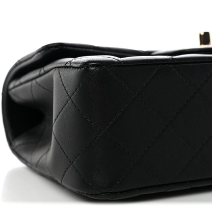 Lambskin Quilted Mini Top Handle Rectangular Flap Black