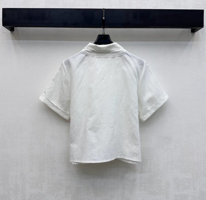 Miu SS26 Set Scalloped-Collar Shirt A-line Skirt White Cotton Linen 351916