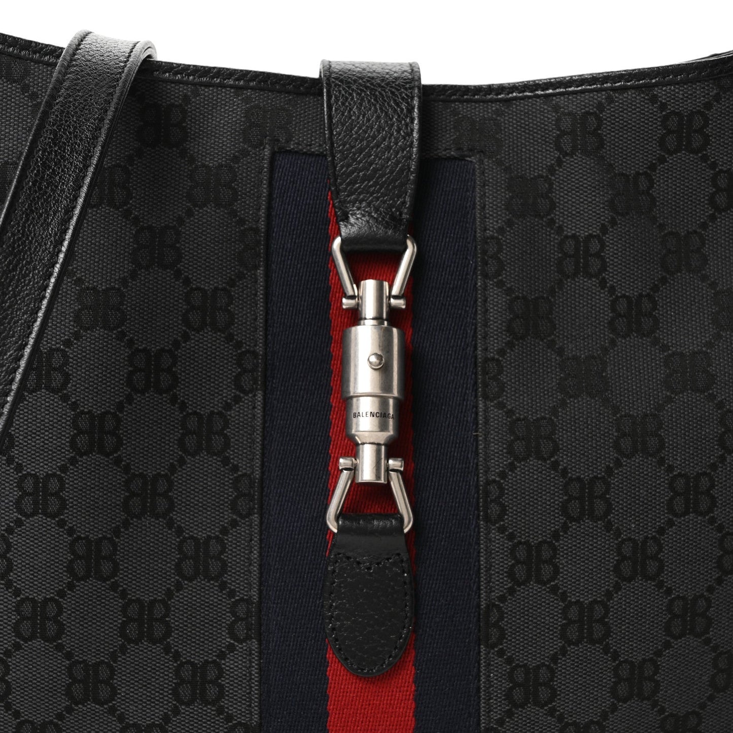 X BALENCIAGA Supreme Monogram Calfskin Web Medium Jackie 1961 Hobo Black