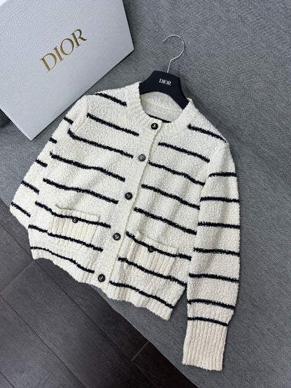 CD Marinière Twinset Cardigan Black White Cotton Wool 345341