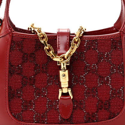 Calfskin Beaded Embroidery GG Monogram Mini Jackie 1961 Cherry Red