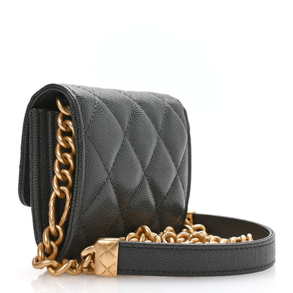 Caviar Quilted Bracelet On Chain Clutch Grey