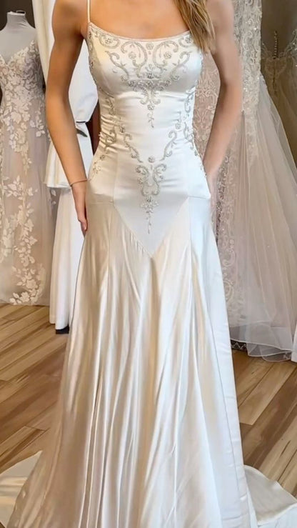 formaldressy-White beaded long gown for bride gh6173