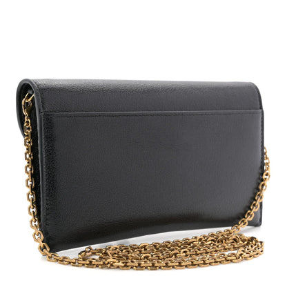 Goatskin Saddle Chain Wallet Pouch Black