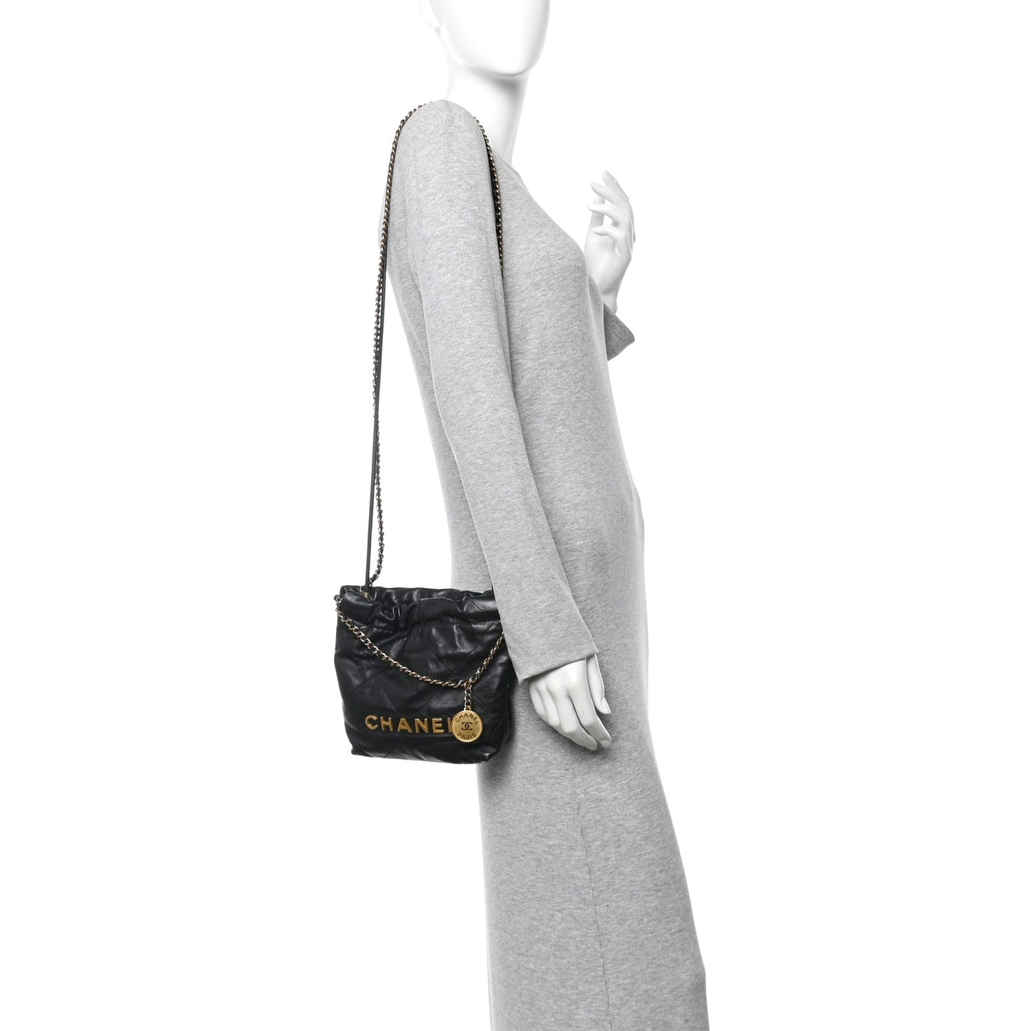 Shiny Calfskin Quilted Mini Chanel 22 Black