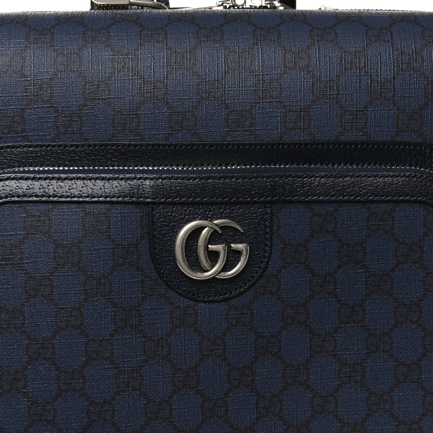 GG Supreme Monogram Textured Dollar Calfskin Web Ophidia Small Savoy Cabin Trolley Black Blue