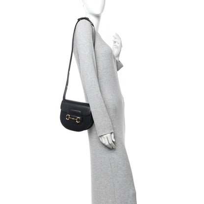 Azalea Calfskin Mini Horsebit 1955 Rounded Shoulder Bag Black