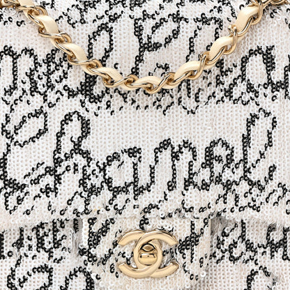 Sequin Logo Medium Flap White Black