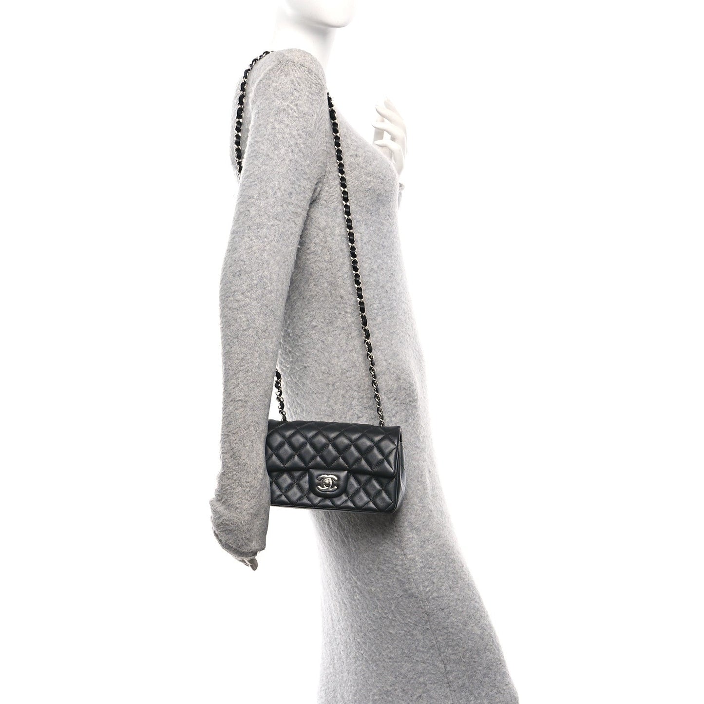 Lambskin Quilted Mini Rectangular Flap Black