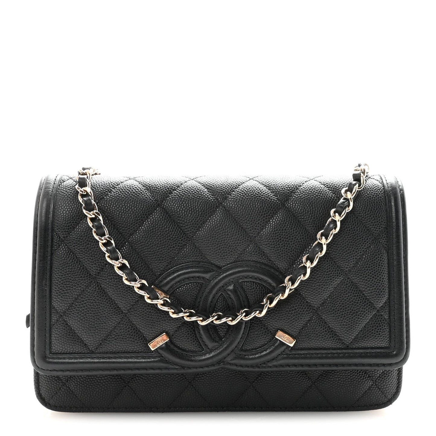 Caviar Quilted CC Filigree Wallet On Chain WOC Black