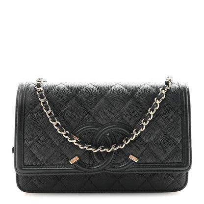 Caviar Quilted CC Filigree Wallet On Chain WOC Black