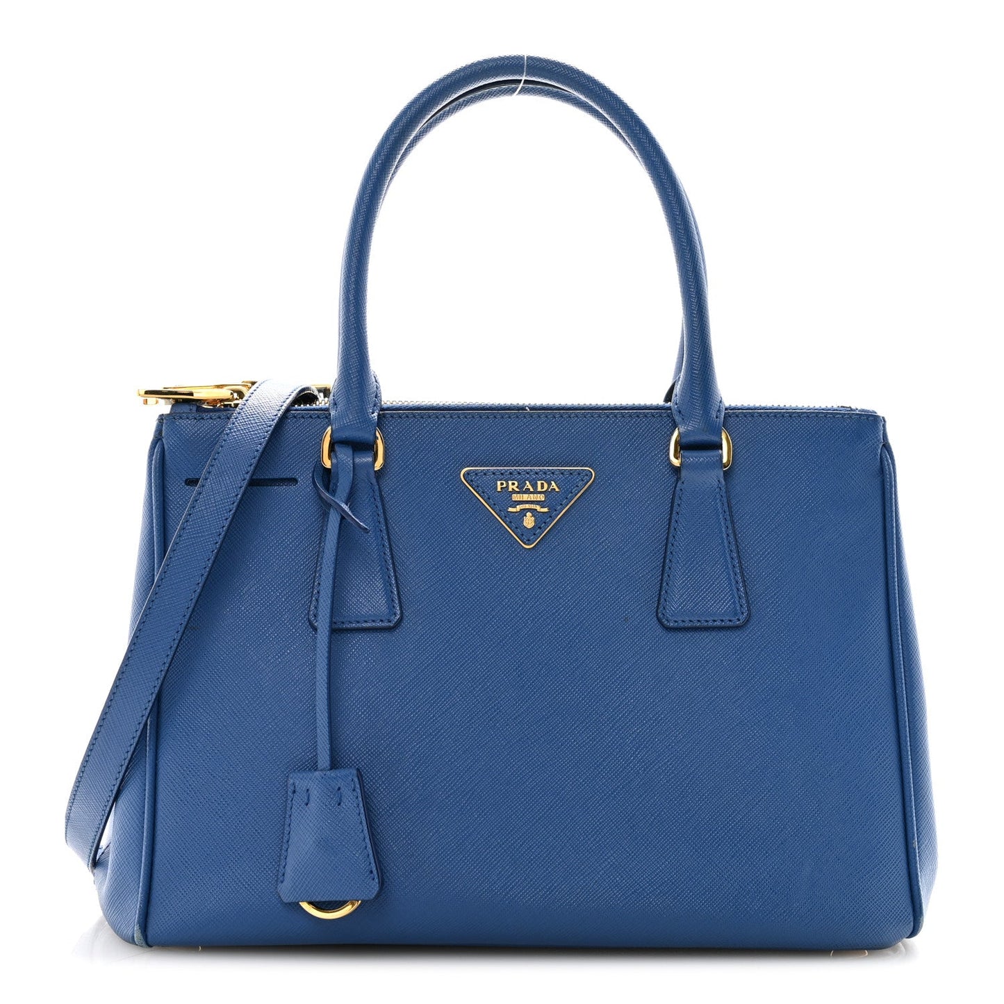 Saffiano Lux Small Galleria Double Zip Tote Azzurro