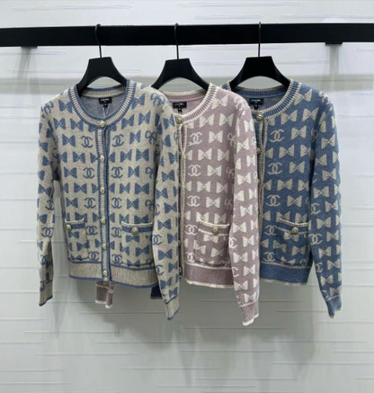 Chanel 2025 Bow And Double C Logo Cardigan Cashmere 329237