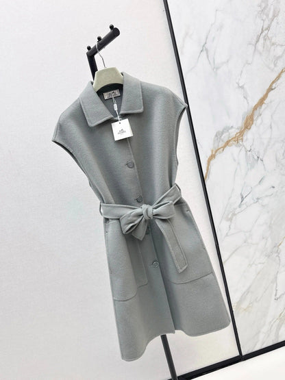 HERMES 25S SLEEVELESS WOOL VEST COAT WITH BOW BELT 96700