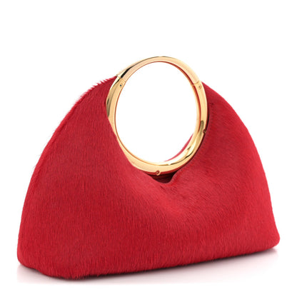 Pony Hair Le Petit Calino Ring Top Handle Bag Red