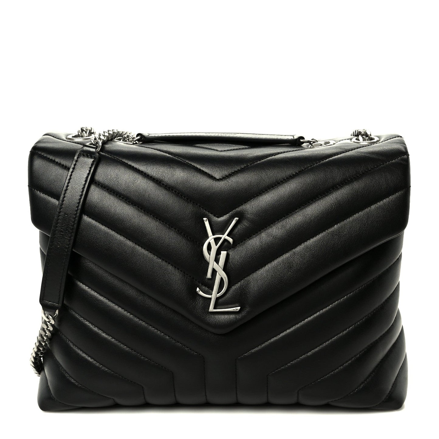 Calfskin Y Quilted Monogram Medium Loulou Chain Satchel Black