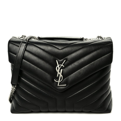 Calfskin Y Quilted Monogram Medium Loulou Chain Satchel Black