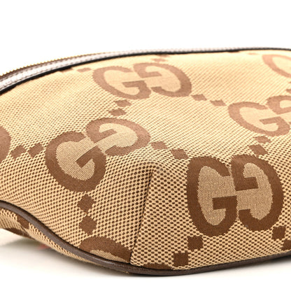 Monogram Jumbo GG Textured Dollar Calfskin Web Belt Bag Camel Ebony New Acero